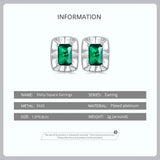 925 Sterling Silver Square Green Zircon Ear Studs for Women