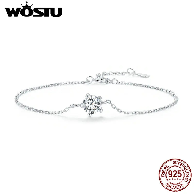 925 Silver Moissanite Bracelet Adjustable Chain Charm Women Wedding Gift Jewelry