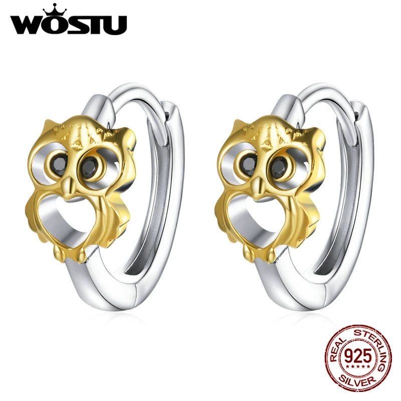925 Silver Owl Stud Earrings 18K Plated Animal Ear Jewelry FNE505