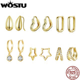 925 Silver Wedding Hoop Earrings Women Star Geometric Drop Ear Studs