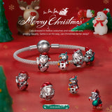 925 Silver Xmas Snowman Santa Cat Charms DIY Bracelet Necklace