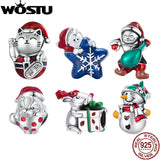 925 Silver Xmas Snowman Santa Cat Charms DIY Bracelet Necklace