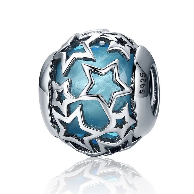 925 Silver Shimmering Star Crystal Beads for Charm Bracelets CQC411