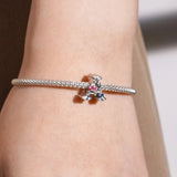925 Silver A Letter Flower Charms Rainbow Beads Bracelet Bangle