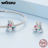 925 Silver A Letter Flower Charms Rainbow Beads Bracelet Bangle