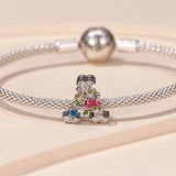 925 Silver A Letter Flower Charms Rainbow Beads Bracelet Bangle