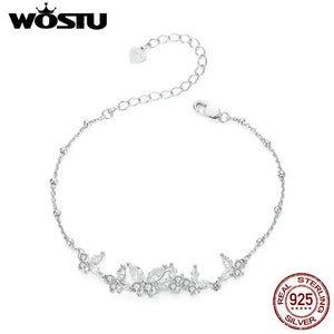 925 Silver Zircon Butterfly Chain Bracelet Women Wedding Jewelry