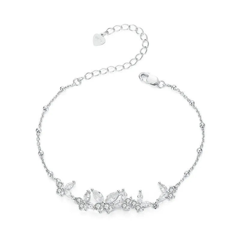 925 Silver Zircon Butterfly Chain Bracelet Women Wedding Jewelry
