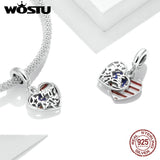 Sterling Silver American Charm Girl & Heart Flag Eagle Bead Pendant