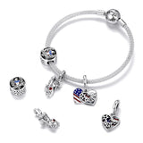Sterling Silver American Charm Girl & Heart Flag Eagle Bead Pendant