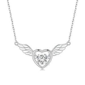 Angel Wings Heart Pendant Necklace Crystal Charms Girl Neck Chain