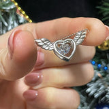Angel Wings Heart Pendant Necklace Crystal Charms Girl Neck Chain