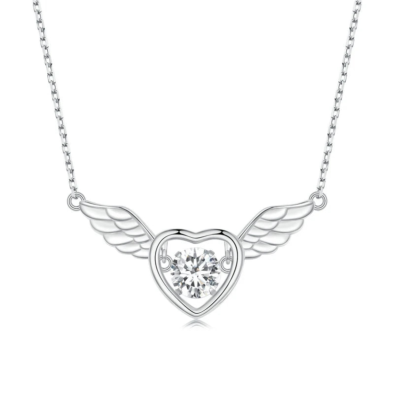 Angel Wings Heart Pendant Necklace Crystal Charms Girl Neck Chain