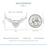 Angel Wings Heart Pendant Necklace Crystal Charms Girl Neck Chain