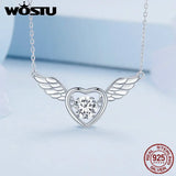 Angel Wings Heart Pendant Necklace Crystal Charms Girl Neck Chain