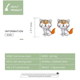 925 Silver Orange Fox Ear Stud Earrings Women Party Jewelry CQE1373