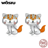 925 Silver Orange Fox Ear Stud Earrings Women Party Jewelry CQE1373