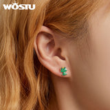 925 Silver Green Frog Stud Earrings Women Party Jewelry