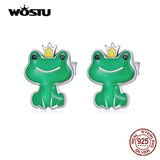 925 Silver Green Frog Stud Earrings Women Party Jewelry