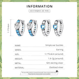 925 Silver Aqua Zircon Heart Hoop Earrings Women Engagement Jewelry