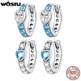 925 Silver Aqua Zircon Heart Hoop Earrings Women Engagement Jewelry