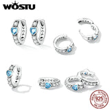 925 Silver Aqua Zircon Heart Hoop Earrings Women Engagement Jewelry