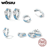 925 Silver Aqua Zircon Heart Hoop Earrings Women Engagement Jewelry