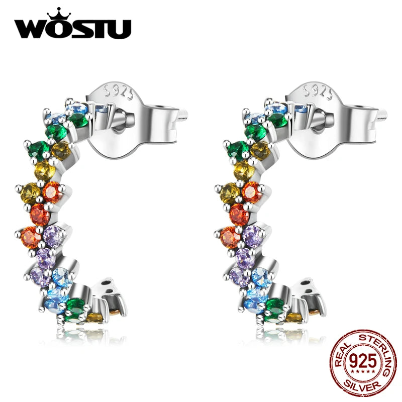 925 Silver Zircon Rainbow Lightning Stud Earrings