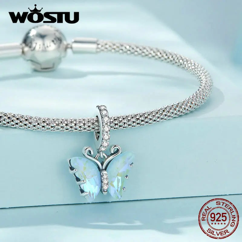 925 Silver Butterfly Hanging Bead Colorful Resin Women Bracelet Necklace