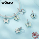 925 Silver Butterfly Hanging Bead Colorful Resin Women Bracelet Necklace