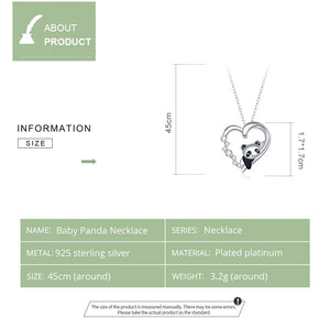 925 Silver Baby Panda Necklace Heart Zircon Chain Link Women Jewelry