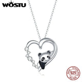 925 Silver Baby Panda Necklace Heart Zircon Chain Link Women Jewelry