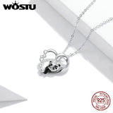 925 Silver Baby Panda Necklace Heart Zircon Chain Link Women Jewelry