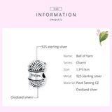 925 Silver Yarn Ball CZ Charm Bead for Bracelet DIY Jewelry Accessory