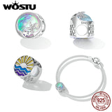 925 Sterling Silver Beach & Waves Charms Beads For Women CZ Pendant