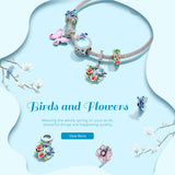 925 Silver Bead Butterflies Charm Enamel Pendant DIY Jewelry CQC1730