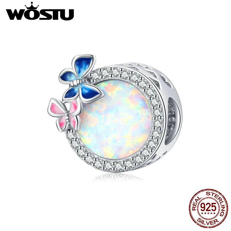 925 Silver Bead Butterflies Charm Enamel Pendant DIY Jewelry CQC1730