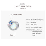 925 Silver Bead Butterflies Charm Enamel Pendant DIY Jewelry CQC1730