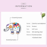 925 Sterling Silver Bead Colorful Elephant Charm Enamel Animal Pendant
