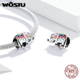 925 Sterling Silver Bead Colorful Elephant Charm Enamel Animal Pendant