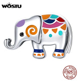 925 Sterling Silver Bead Colorful Elephant Charm Enamel Animal Pendant