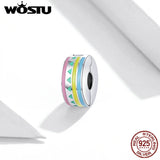 925 Silver Bead Charm Colorful Round Clip Pendant DIY Jewelry
