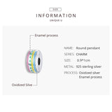 925 Silver Bead Charm Colorful Round Clip Pendant DIY Jewelry