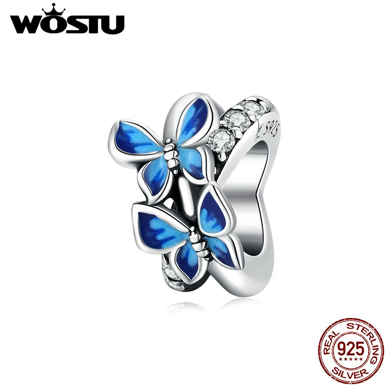 925 Silver Flying Butterflies Enamel Charm Pendant for Jewelry DIY