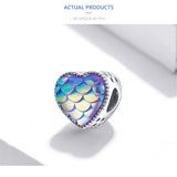 925 Silver Mermaid Fishtail Heart Beads Charm for DIY Bracelet
