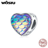 925 Silver Mermaid Fishtail Heart Beads Charm for DIY Bracelet