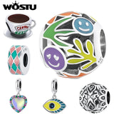 925 Silver Coffee Cup Heart Charm Pendant Bead Necklace