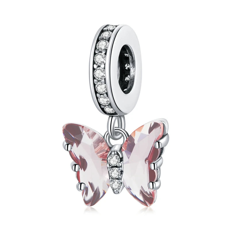 925 Silver Butterfly Dangle Charms Bead Pendant DIY Jewelry