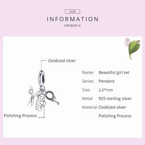 925 Sterling Silver Girl Pendant Charm Bead for Bracelet Necklace DIY Jewelry