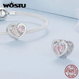 925 Sterling Silver Pink Pet Paw Heart Charm Bead